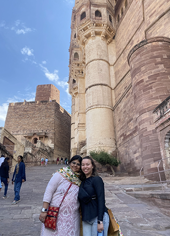 Professor Das Gupta and Sydney stand together at the Mehrangarh Fort