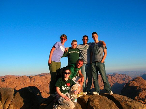 Several students pose atop Mt. Sinai in Egypt